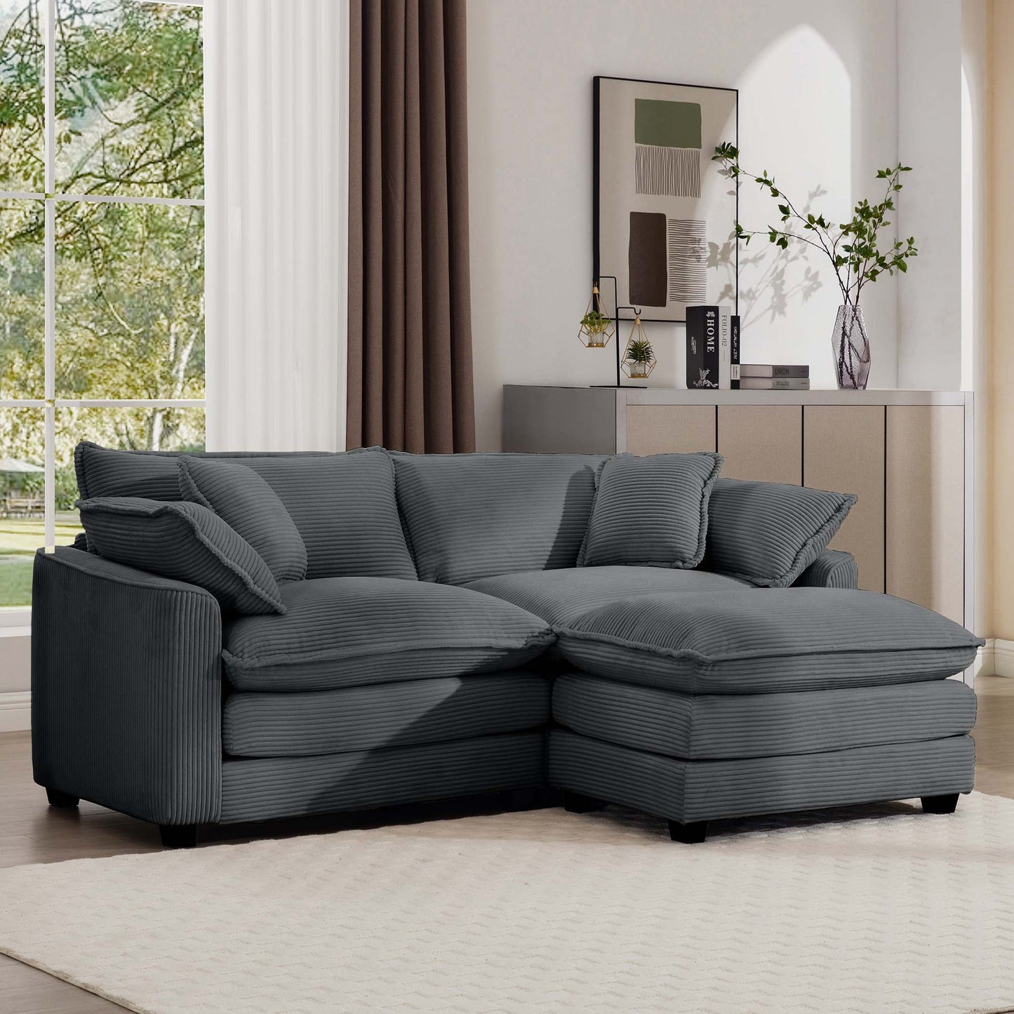 Modern Oversized Modular Cushion Sofa With Ottoman, Low Back, Deep Seating Sofa Set