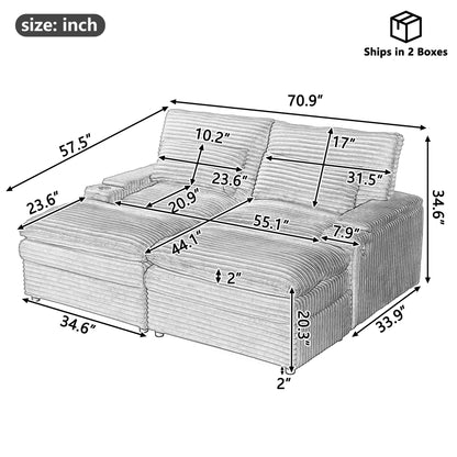 Convertible Loveseat Sofa With Storage, USB Ports, Cup Holders - Black