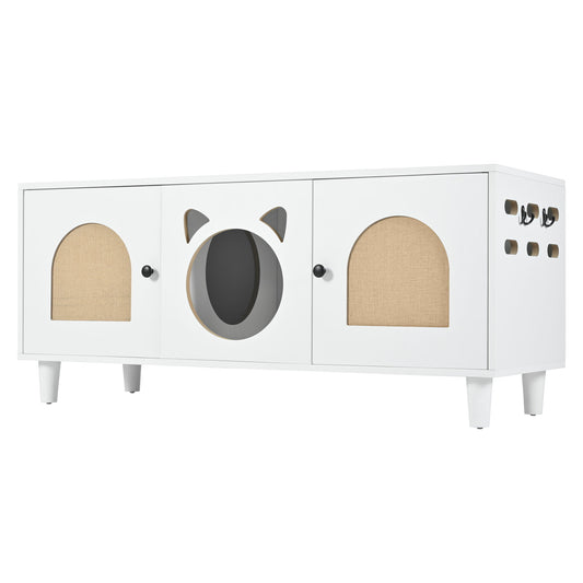 Furniture Style Cat Cabinet Cat Litter Box With Sisal Scratching Door - Cream White