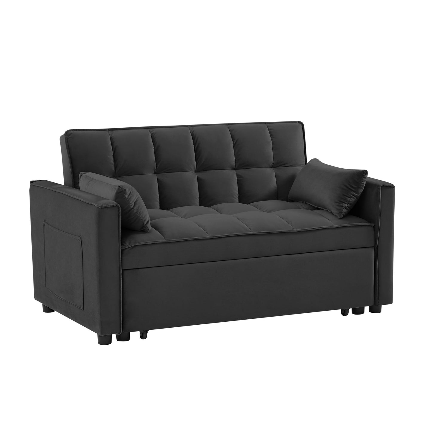 Modern Velvet Convertible Loveseat Futon Sofa With Pullout Bed, Reclining Backrest