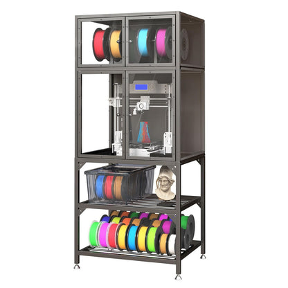 3D Printer Cabinet With Double Layer Filament Storage, Noise Reducing Design - Black
