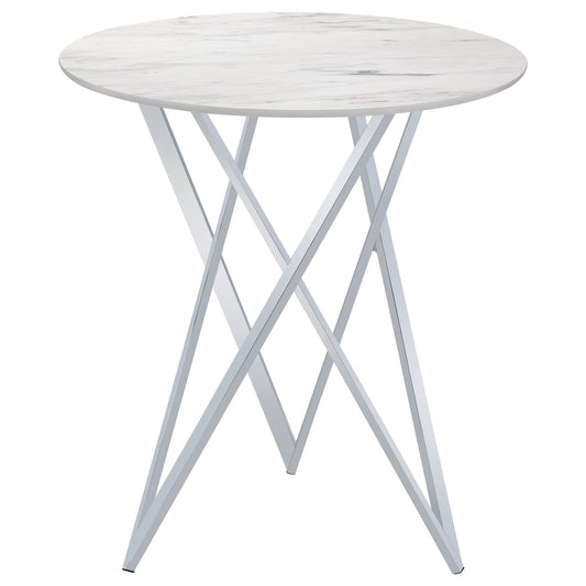 Halverson - Round Top Bar Table - White / Silver