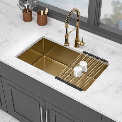 Gold Finish Undermount Stainless Steel Kitchen Sink 32" X 19" 16 Gauge Deep Single Bowl