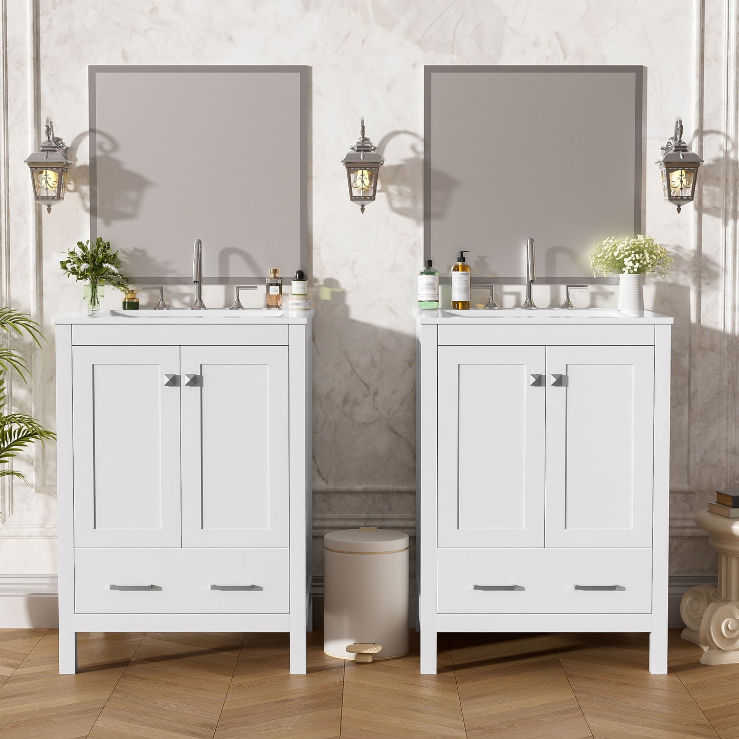 Bathroom Vanity With Integrated Undermount Ceramic Sink, 2 Doors And 1 Drawer, Soft Close Hinges