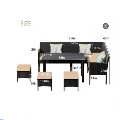 7 Piece Outdoor Furniture Set Waterproof Cushions Glass Table