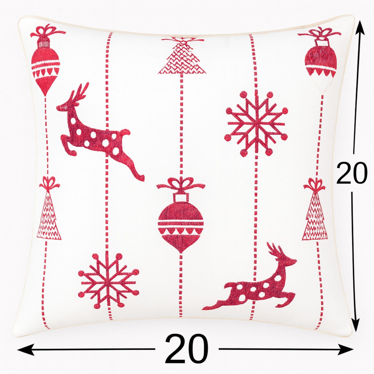 Christmas Throw Pillow With Embroidered Reindeer And Snowflakes - White
