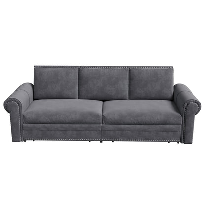 3 In 1 Convertible Sleeper Sofa With Nailhead Trim & Rolled Arm