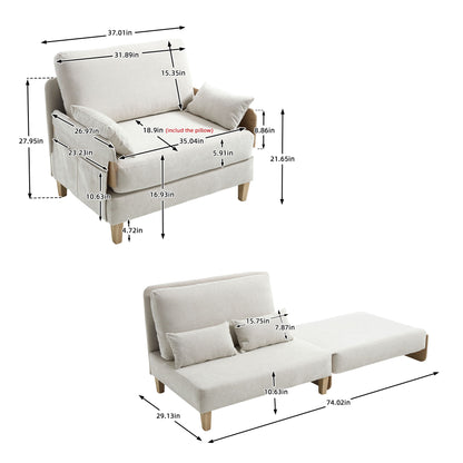 Mid Century Modern Foldable Sofa Bed, 3 In 1 Convertible Sleeper With 3 Pillows