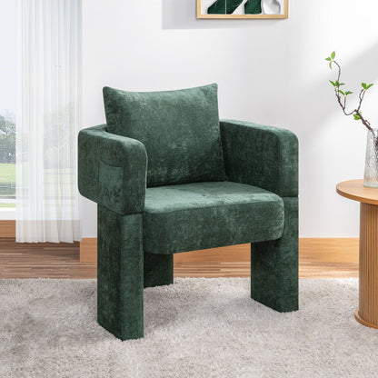 Modern 3 Leg Chenille Accent Chair With Ergonomic Arms & Removable Pillow