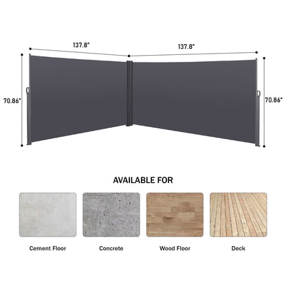 Retractable Side Awning, Waterproof & UV-Resistant, Privacy Screen Divider Roll Up Balcony - Gray